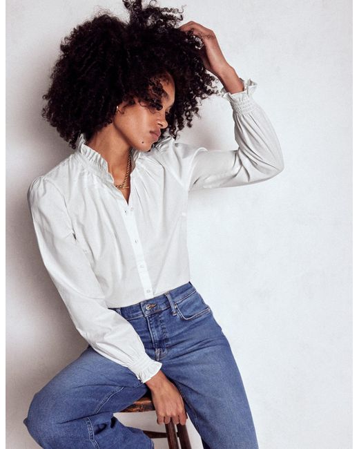 Boden White Lorna Pleated Cotton Top