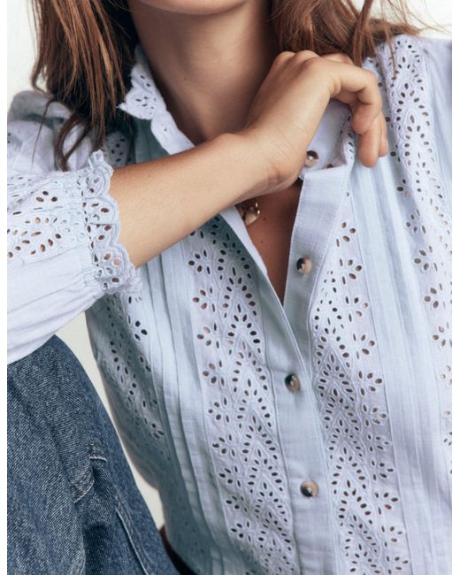 Boden Blue Cotton Broderie Top