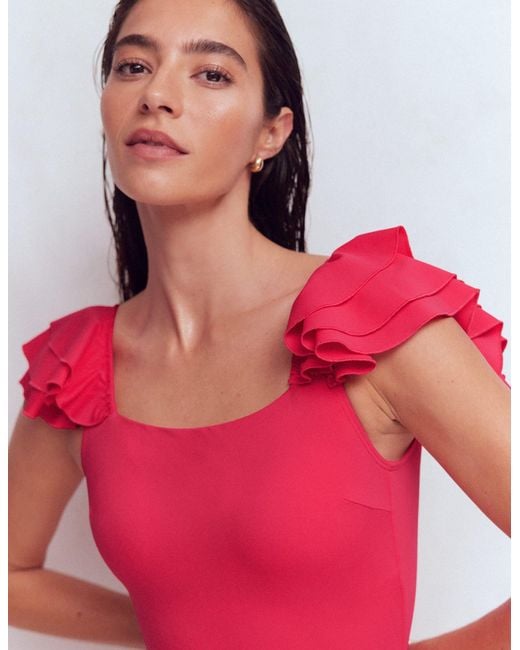 Boden Red Mega Ruffle Swimsuit