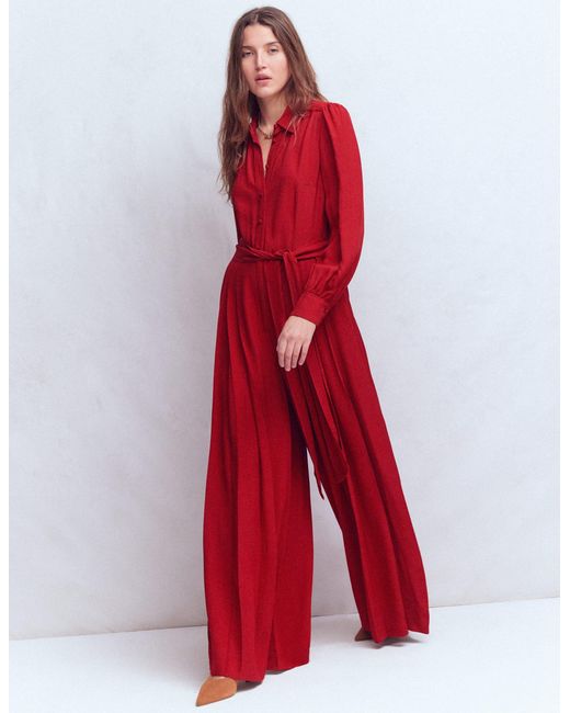 Boden Red Button Up Palazzo Jumpsuit