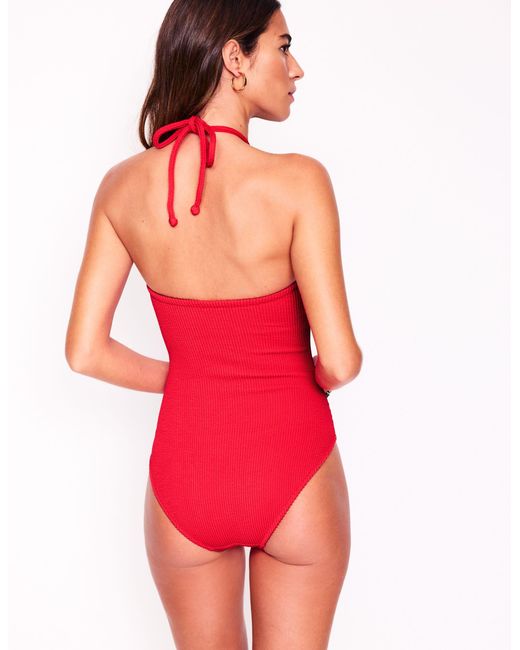 Boden Red Crinkle Texture Swimsuit