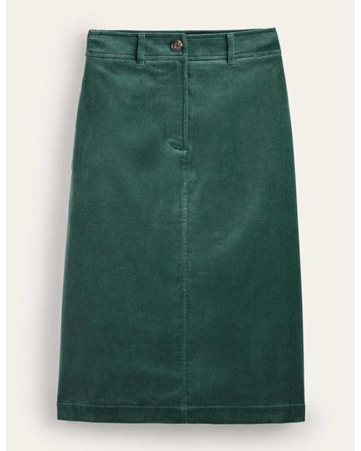 Boden Green Margot Velvet Midi Skirt