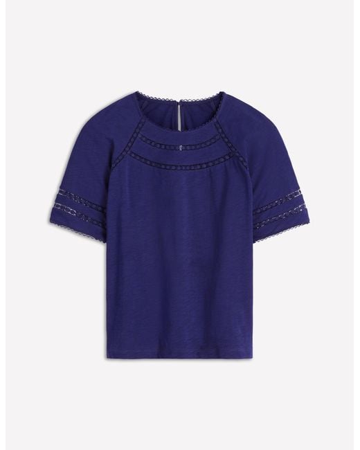 Boden Blue Poppy Trim Crew T-Shirt