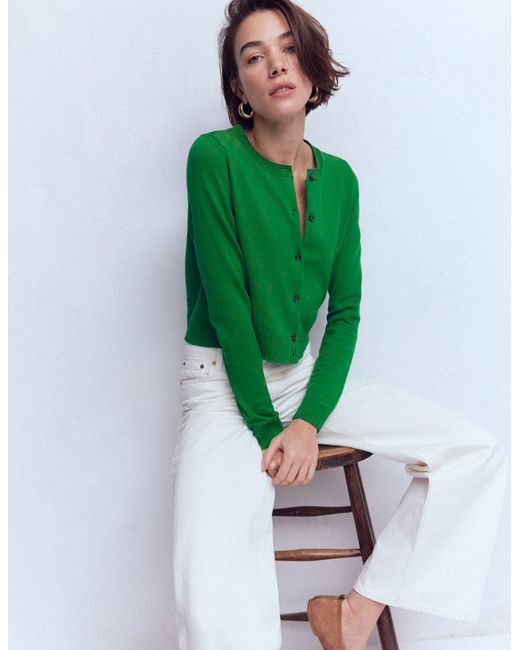 Boden Green Emilia Cotton Cropped Cardigan
