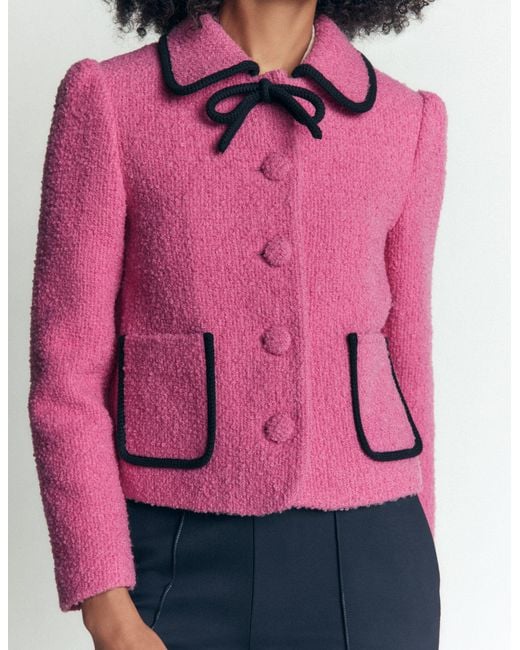 Boden Pink Branscombe Wool Bow Jacket