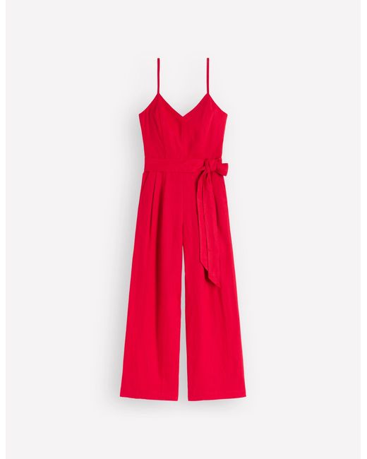 Boden Red Strappy Linen Jumpsuit