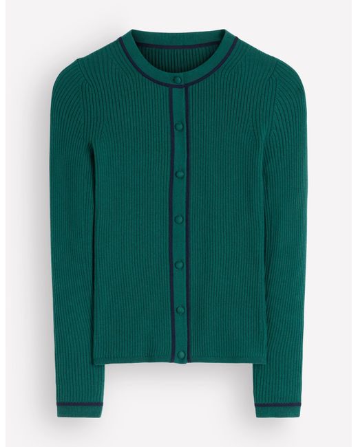 Boden Green Paula Ribbed Crew Cardigan