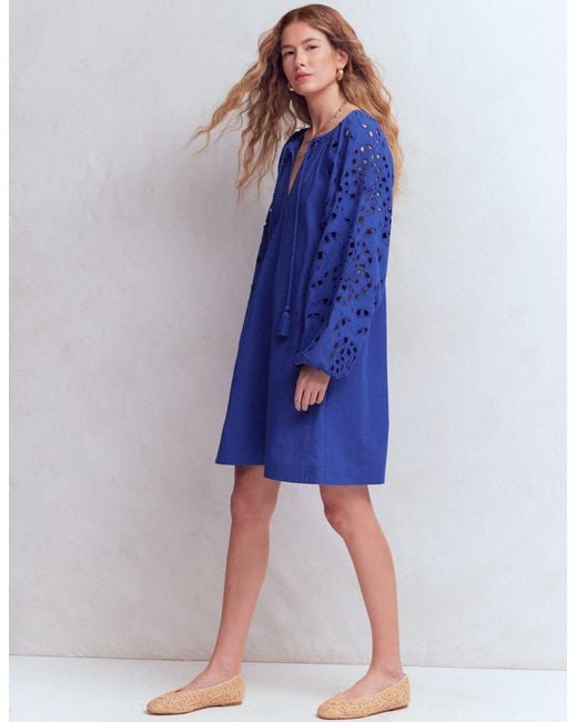 Boden Blue Embroidered Sleeve Kaftan Dress