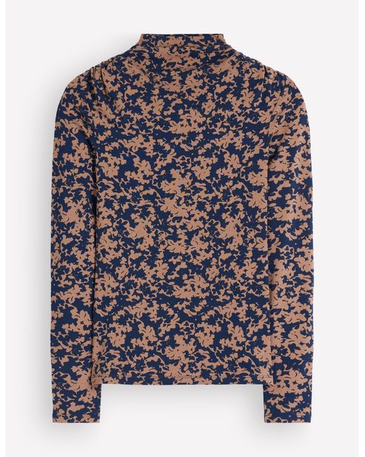 Boden Blue Tia Ruched High Neck Top