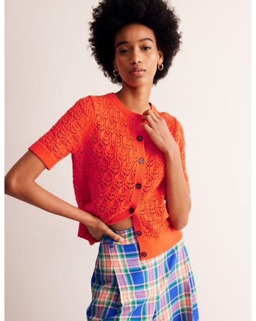 Boden Red Short Sleeve Crochet Cardigan