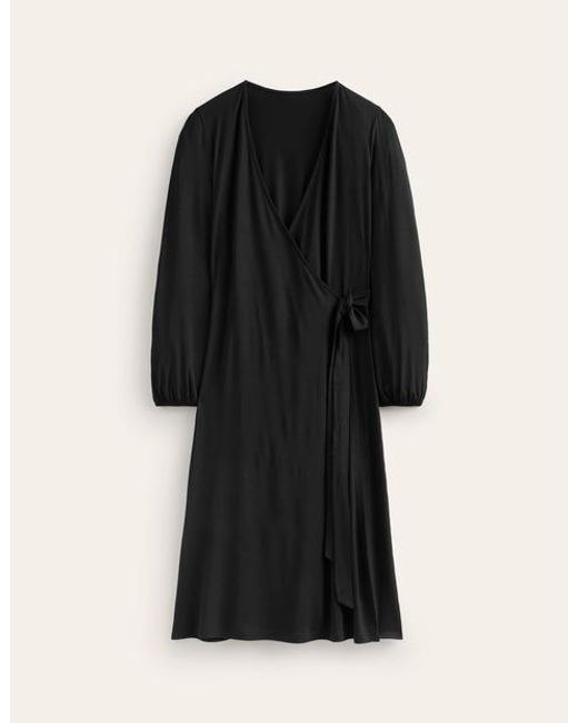 Boden Black Joanna Jersey Midi Wrap Dress