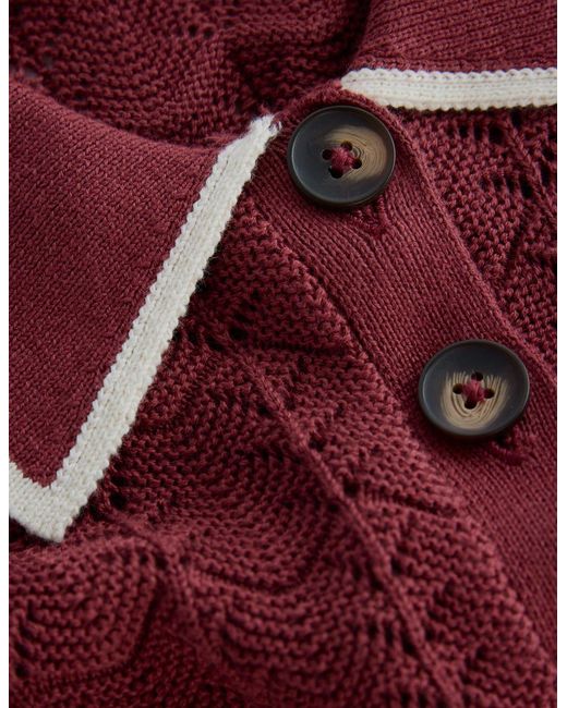 Boden Red Pointelle Henley T-Shirt