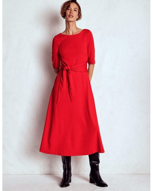 Boden Red Mathilde Tie Waist Ponte Dress
