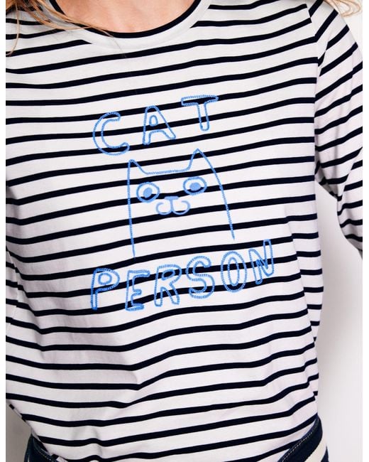 Boden Blue Embroidered Regular Tshirtivory, Cat Person