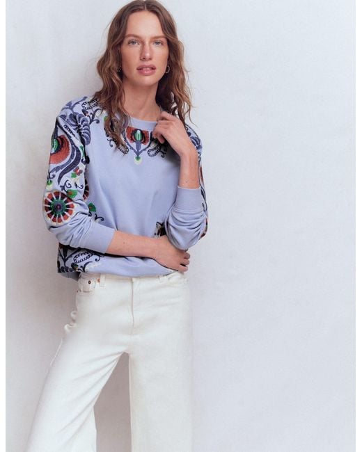 Boden Blue Emi Embroidered Sweatshirt