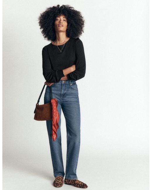 Boden Black Smocked Cuff Supersoft Top