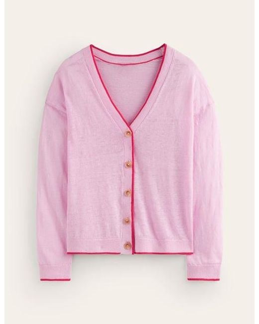 Boden Pink Maggie V-Neck Linen Cardigan