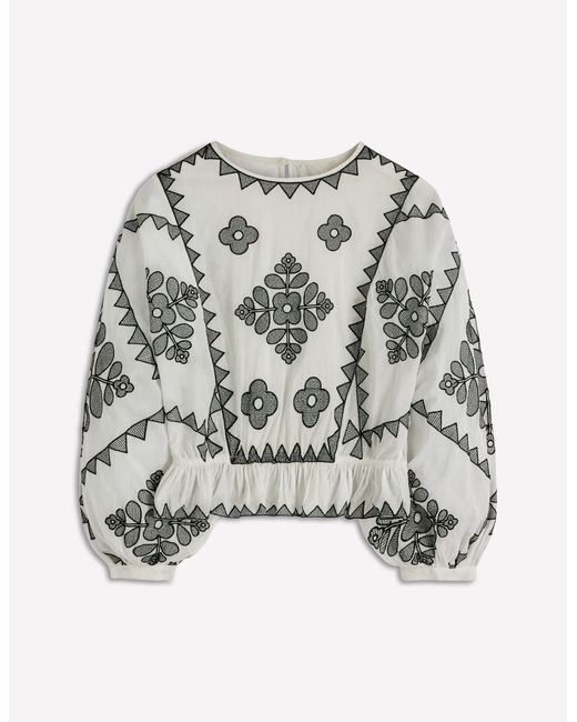Boden Brown Embroidered Holiday Top