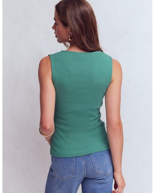 Boden Blue Evie Button Through Rib Vest Top
