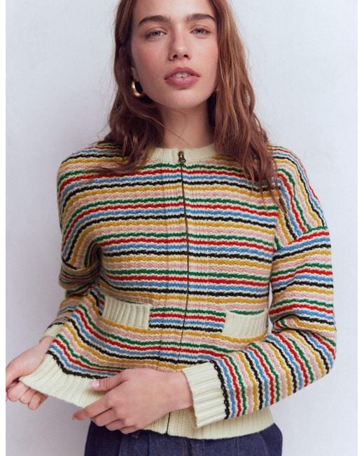 Boden Brown Maya Zip-Up Jacket-Ivory
