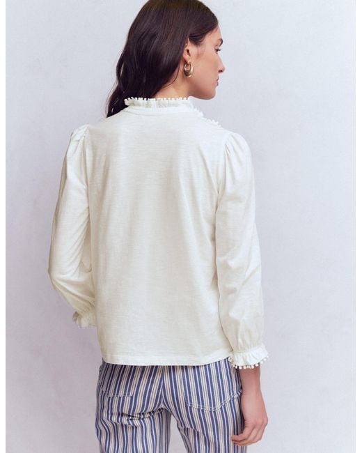Boden Gray Emily Pom Trim Ruffle Shirt