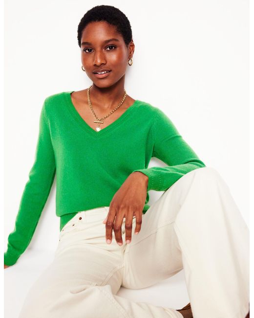 Boden Green Eva Cashmere V-Neck Jumper