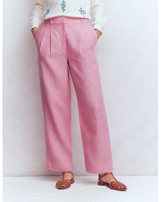 Boden Pink Bloomsbury Linen Trousers