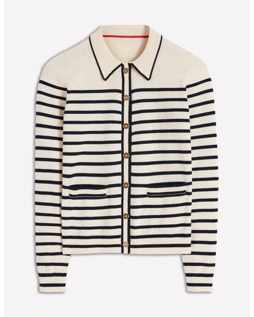 Boden White Liz Knitted Collared Cardigan