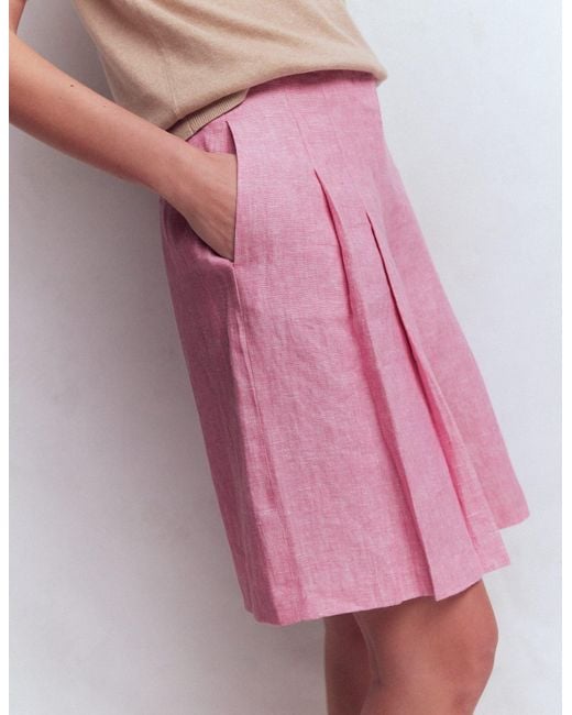 Boden Red Highbury Pleated Linen Shorts