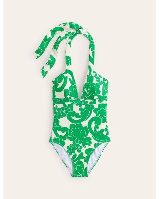 Boden Ithaca Halter Swimsuit Bright Green, Opulent Whirl