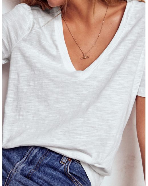 Boden White Sophie V-Neck Slub T-Shirt