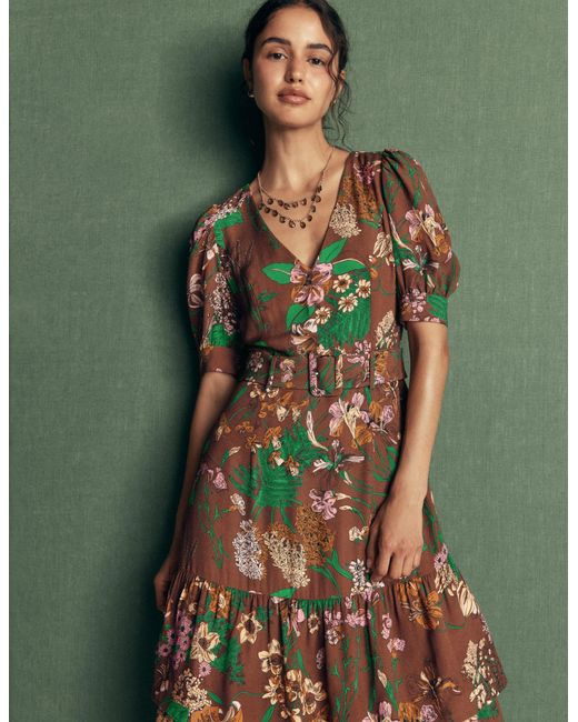 Boden Brown V Neck Layered Dress