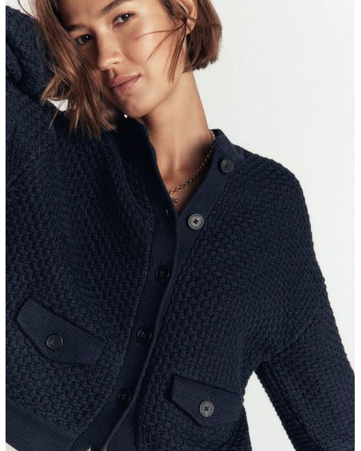 Boden Blue Textured Knitted Bomber Jacket