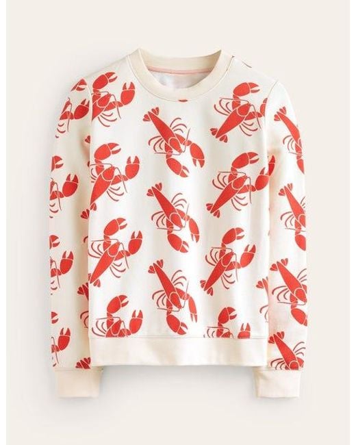 Boden Red Hannah Printed Sweatshirt Ivory, Lobster