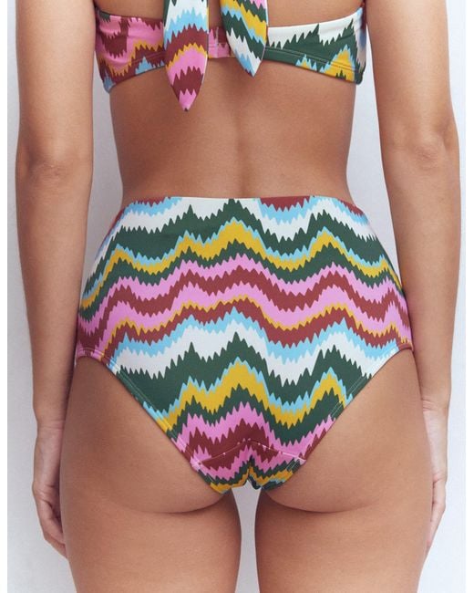 Boden Brown Kythira Ruched Bikini Bottoms-Multi, Zig Zag Wave