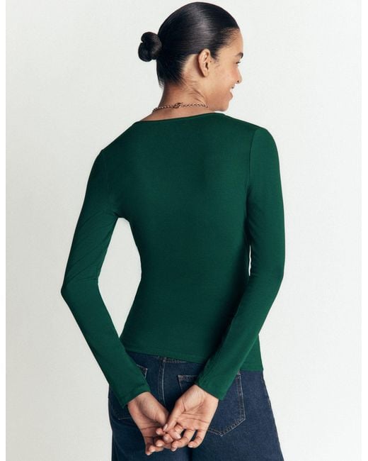 Boden Green Ruched Long Sleeve Wrap Top