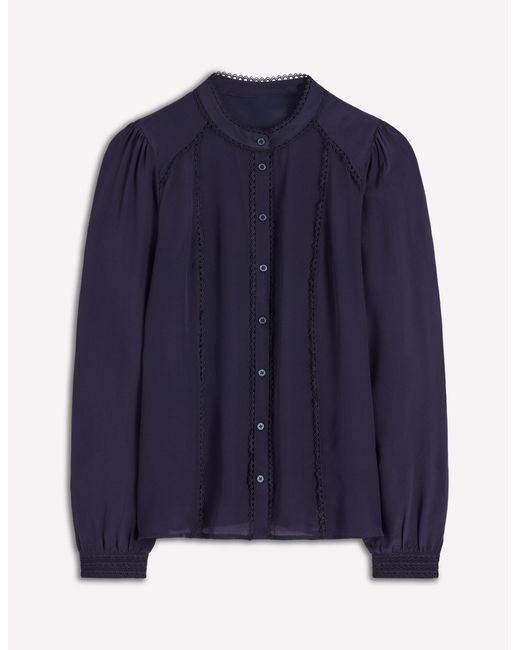 Boden Blue Rhea Trim Detail Silk Top