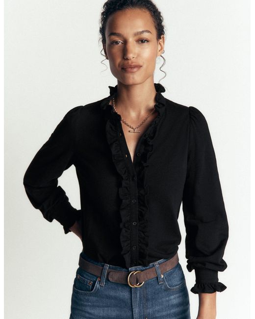 Boden Black Jersey Frill Blouse