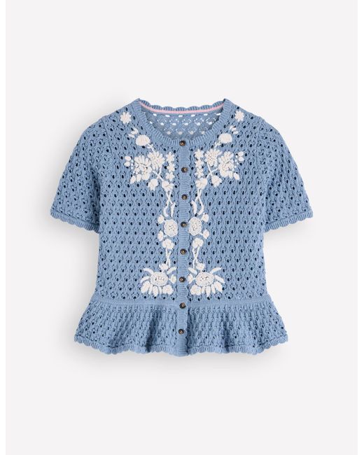 Boden Blue Embroidered Pointelle Cardigan