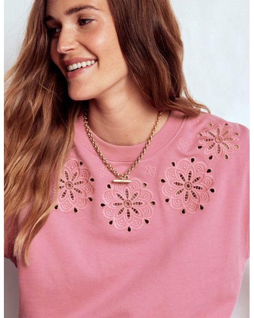 Boden Pink Emi Cutwork Sweatshirt