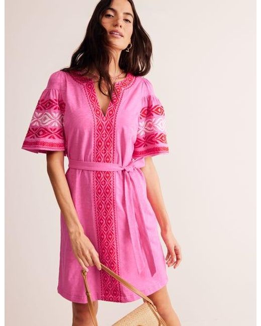 Boden Pink Embroidered Jersey Short Dress