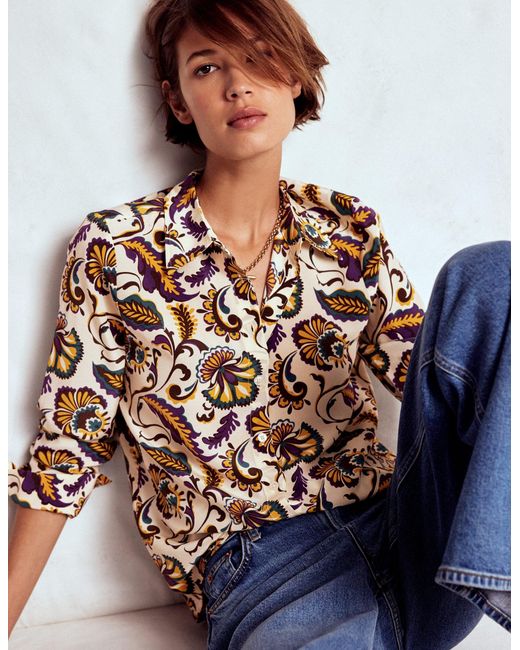 Boden Red Sienna Silk Shirt-Multi, Ornate Meadow
