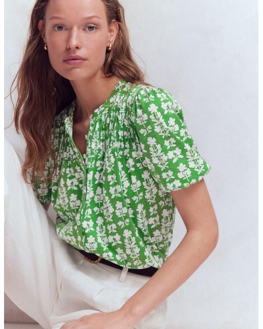 Boden Green Mya Short Sleeve Smocked Shirt