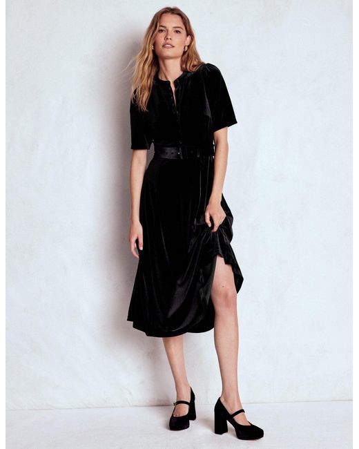Boden Black Kate Velvet Shirt Dress