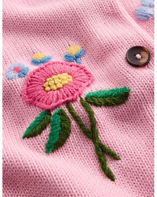 Boden Pink Puff Sleeve Cotton Cardigan