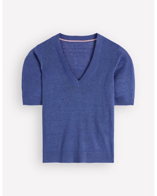 Boden Blue Agnes Linen V Neck T-Shirt
