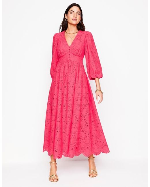 Boden Pink Lola Broderie Maxi Dress