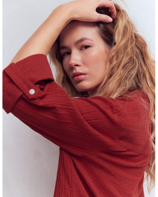 Boden Red Longline Double Cloth Shirt