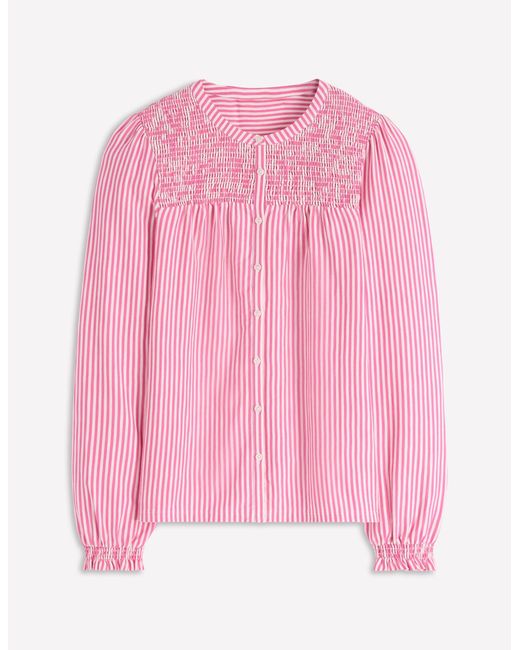 Boden Pink Elsa Smocked Yoke Jersey Shirt