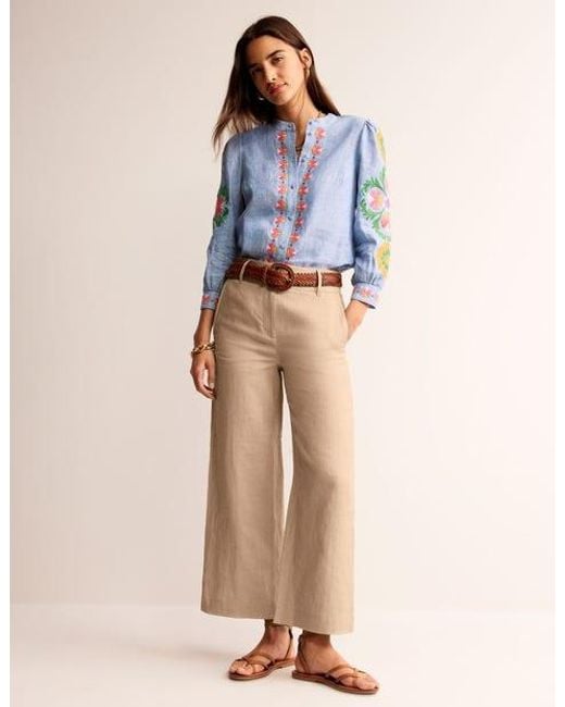 Boden Natural Westbourne Cropped Linen Pants